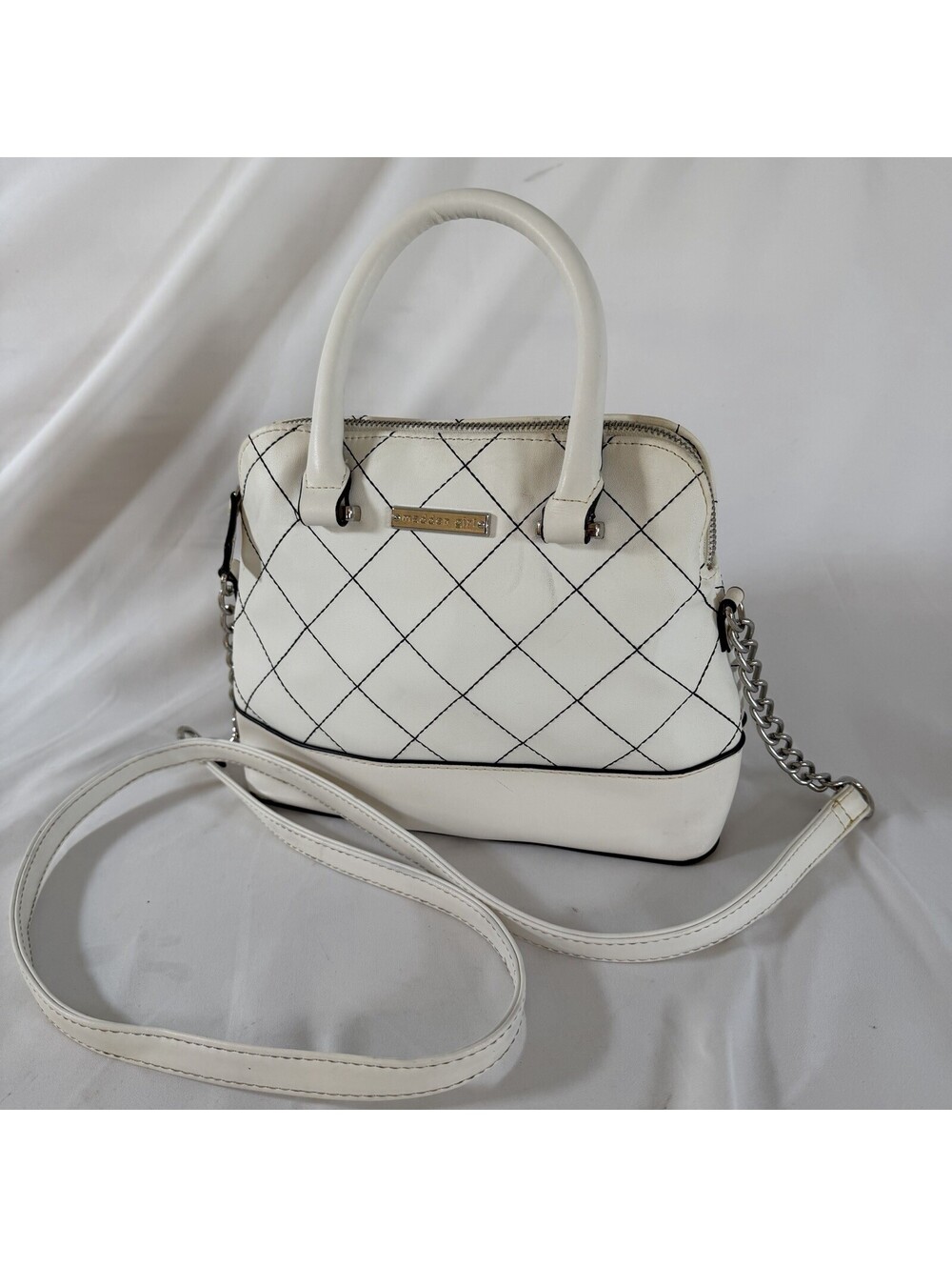 Madden Girl Quilted White Handbag with Chain Strap